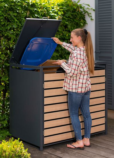 M&uuml;lltonnenbox &bdquo;Lacina&ldquo;, T&uuml;ren in Holzoptik 