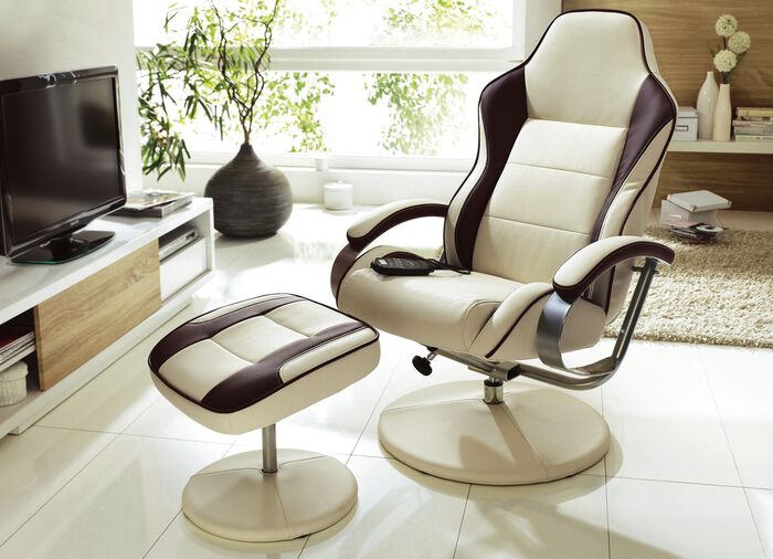 Relax-Sessel mit Hocker BEIGE-DUNKELBRAUN