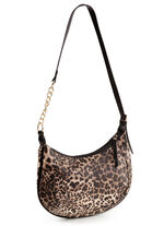 Tasche, Damen, mit verstellbarem Umhängeriemen mit Ketten-Detail BRAUN-SCHWARZ