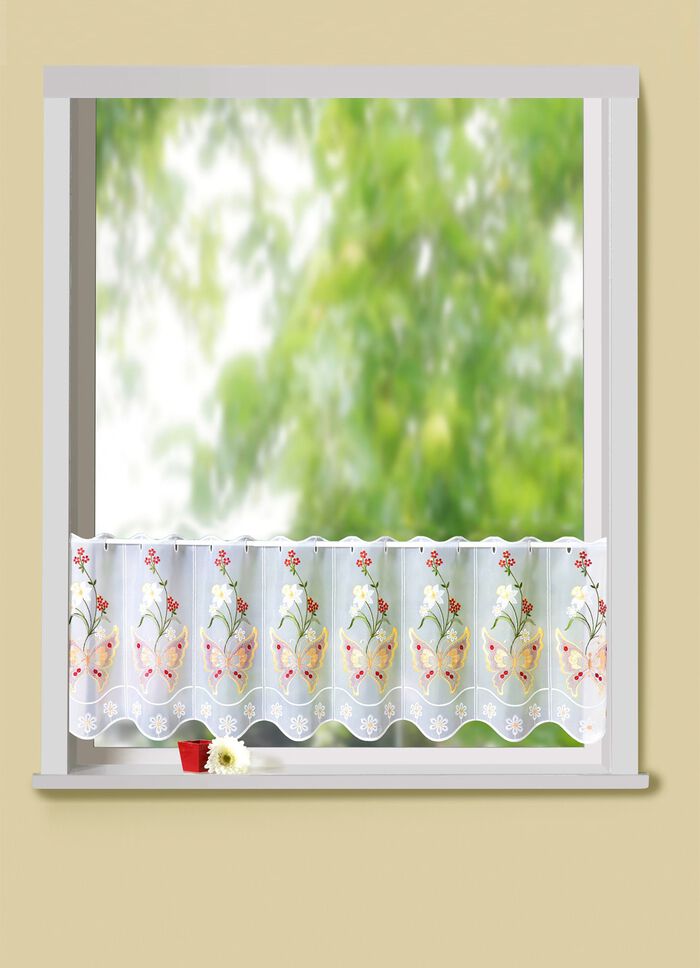 Kurzstore Schmetterling mit Plauener Stickerei WEISS-BUNT