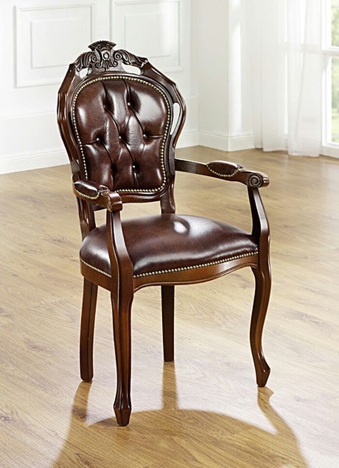 Esszimmer-Stühle und Sessel mit Lederbezug 
