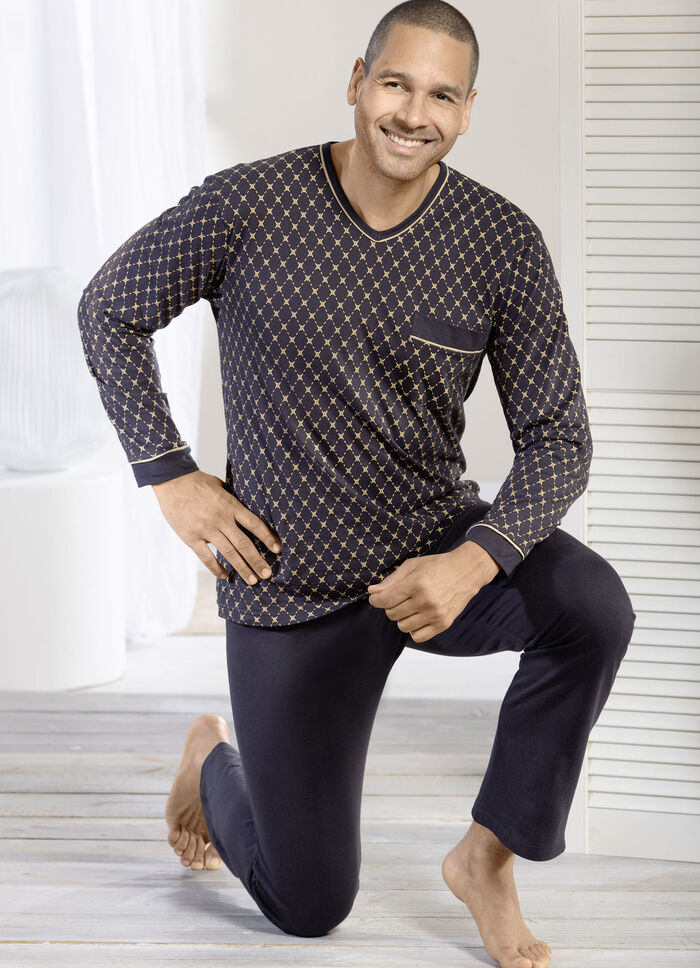 Schlafanzug mit V-Ausschnitt und offenen Abschlüssen 