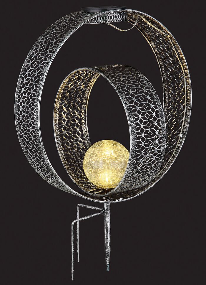 Solarleuchte aus Metall in Rostoptik mit Glaskugel SILBER