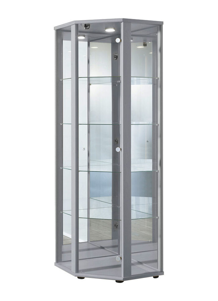 Eck-Vitrine mit LED-Beleuchtung ALU