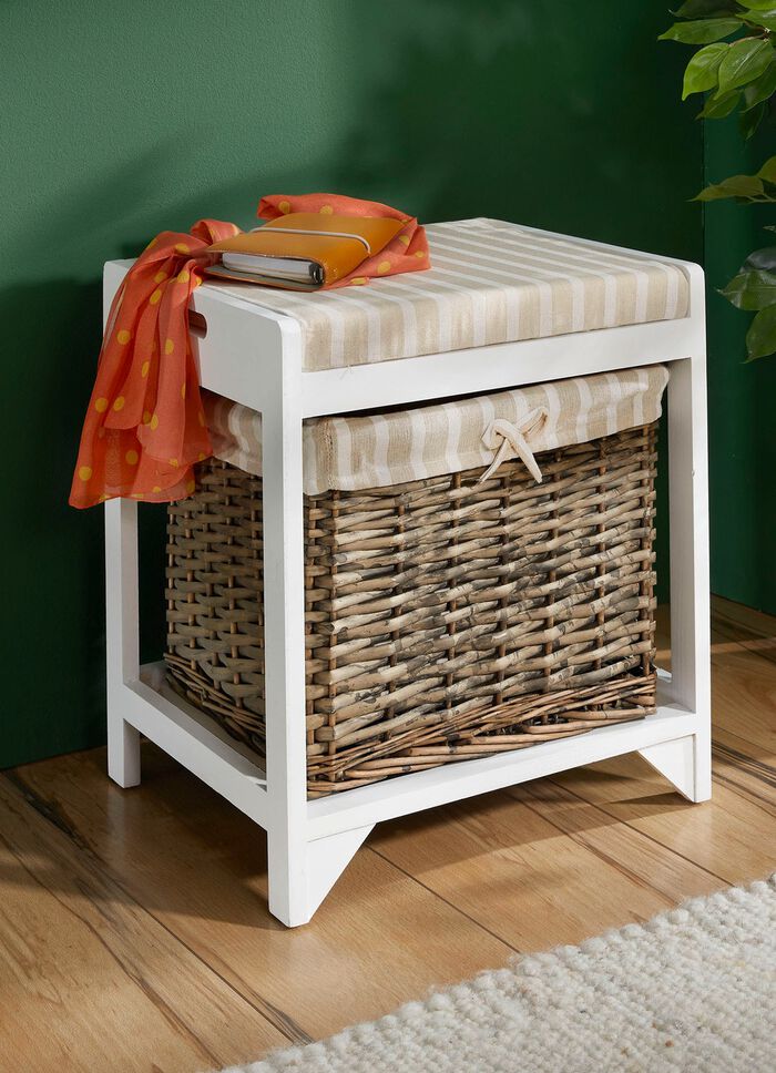 Sitzbank aus massivem Holz mit Weidenk&ouml;rben WEISS-BRAUN