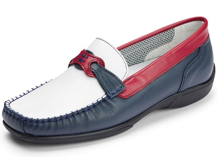 ELENA EDEN Slipper mit dekorativer Spange BLAU-WEISS-ROT