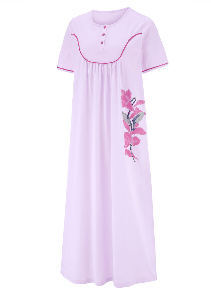 Wadenlanges Nachthemd mit Knopfleiste und kurzen Ärmeln  FLIEDER