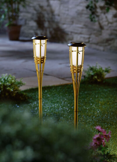 Bambus-Gartenfackel aus echtem Bambus, 2er-Set 