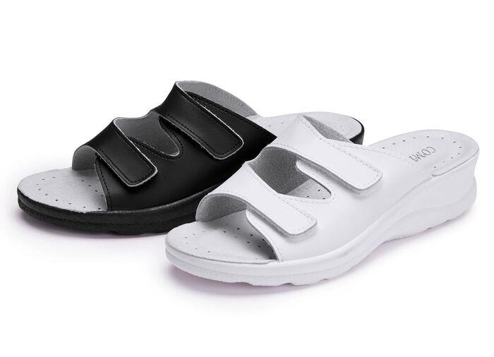 Zweierpack klassische Damen-Pantoletten, Weite H, mit Klettverschluss 