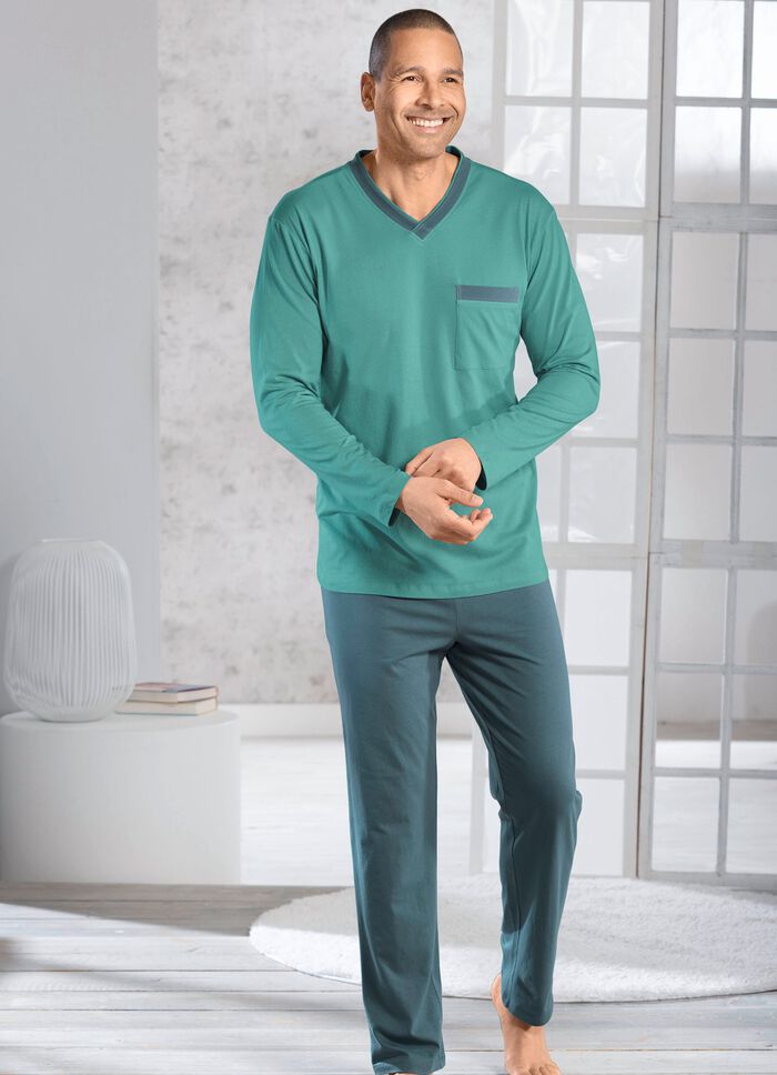 Zweierpack Schlafanz&uuml;ge mit V-Ausschnitt und offenen Abschl&uuml;ssen  