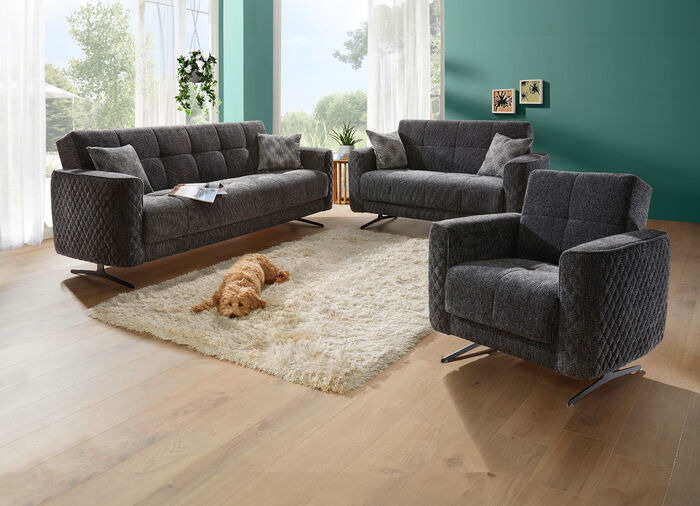 Polstermöbel mit Bettfunktion und Dekokissen ANTHRAZIT