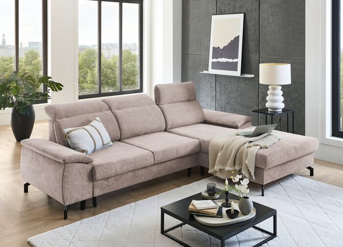 Polsterecke mit Bettfunktion und Bettkasten BEIGE