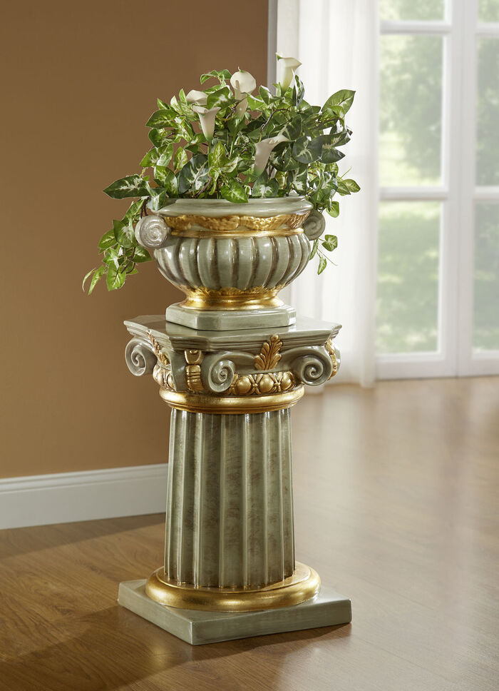 S&auml;ule mit &Uuml;bertopf und echter Blattgoldauflage 