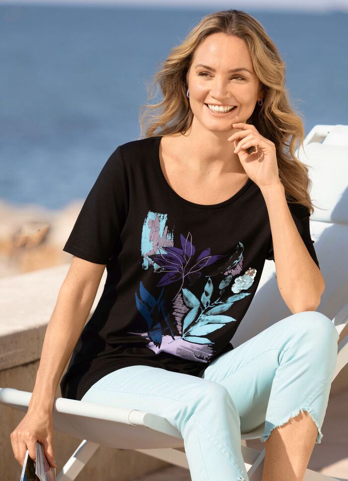 Schwarzes Shirt mit Kontrastdruck 