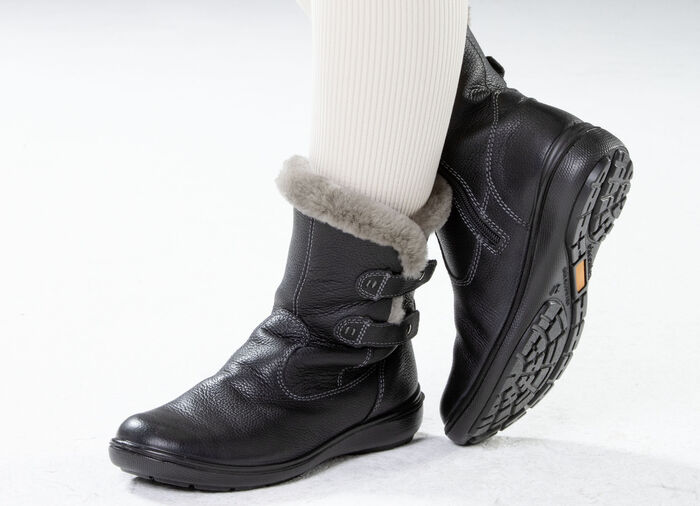 Gefütterte Damen-Stiefeletten, Winterschuhe, mit Lammfell SCHWARZ