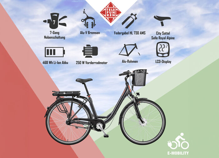 City-E-Bike mit Komfort-Ausstattung von Telefunken ANTHRAZIT