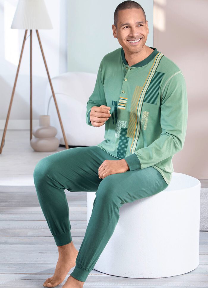 Schlafanzug mit Knopfleiste und B&uuml;ndchenabschl&uuml;ssen 