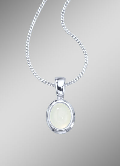 Anhänger mit Panzerkette und echtem, weißen Mondstein 