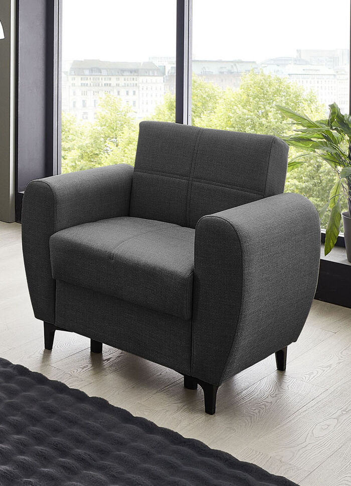 Frei im Raum aufstellbare Polstermöbel mit Bettfunktion ANTHRAZIT