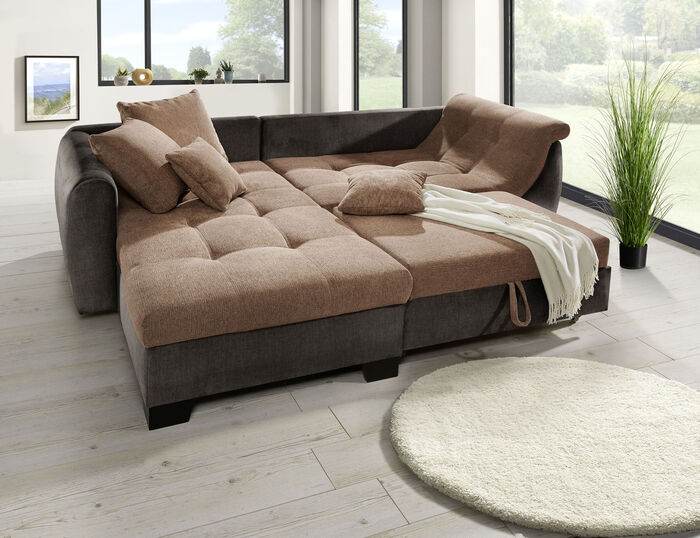 Bequeme Polsterecke mit Bettfunktion DUNKELBR.-BRAUN