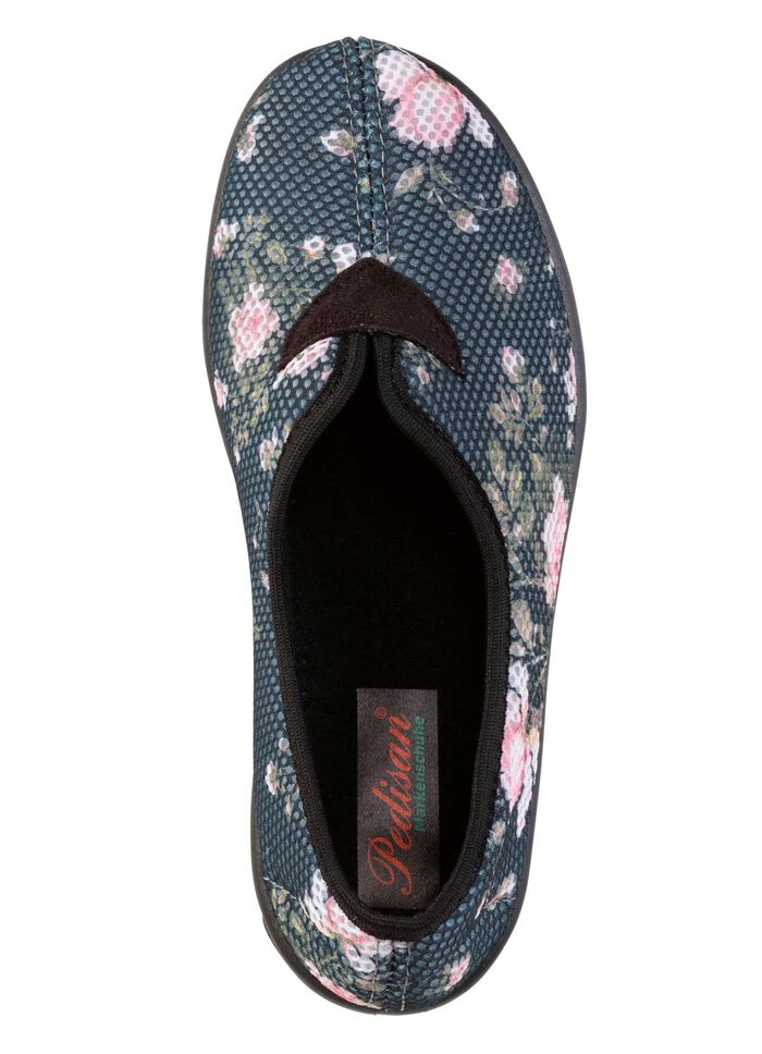 Bequeme Damen-Hausschuhe, Weite H, aus floral bedrucktem Meshmaterial 