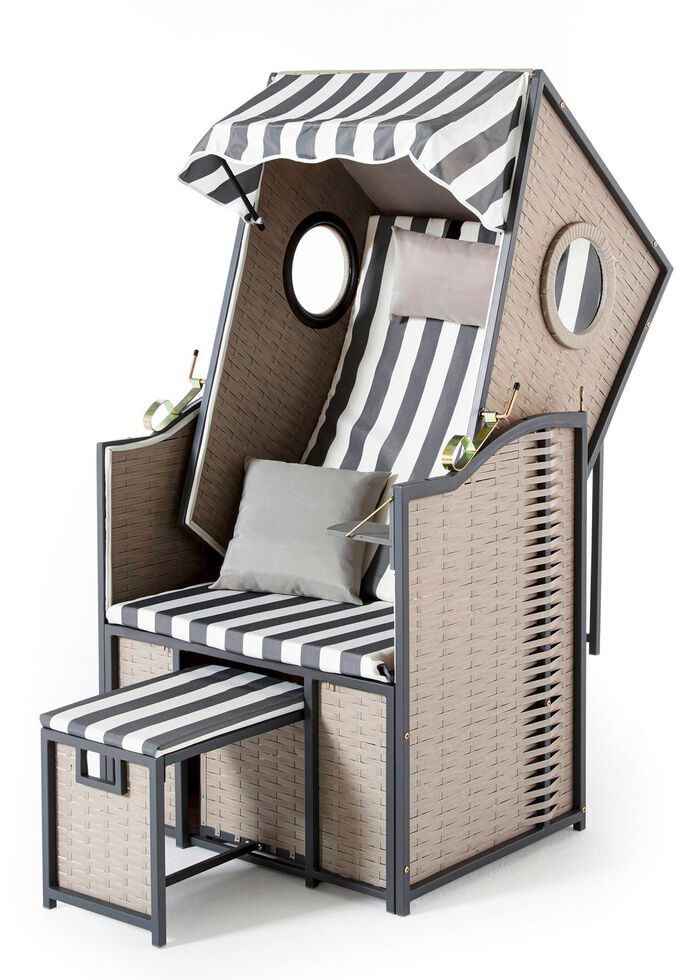 Single-Strandkorb mit 2 Sichtfensern/Bullaugen 