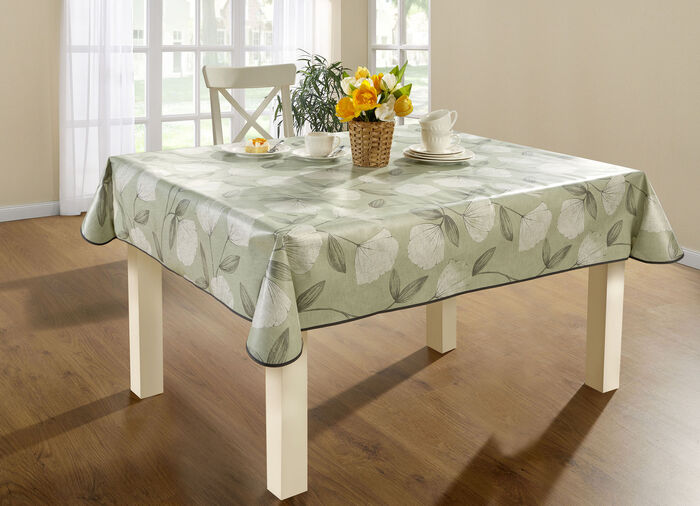 Wachstuch-Tischdecke mit Ginkgo-Motiven GRÜN