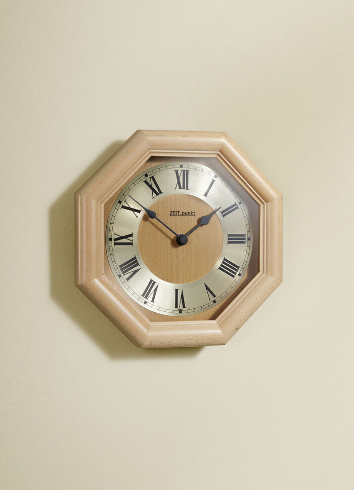 Hochwertige, achteckige Wanduhr BUCHE