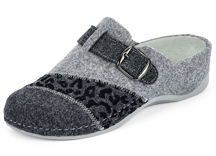 Mubb, klassische Damen-Hausschuhe, Weite H, mit herausnehmbarem Fußbett ANTHRAZIT-HELLGRAU