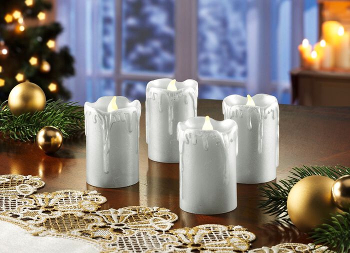 LED-Echtwachskerzen, 4er-Set SILBER