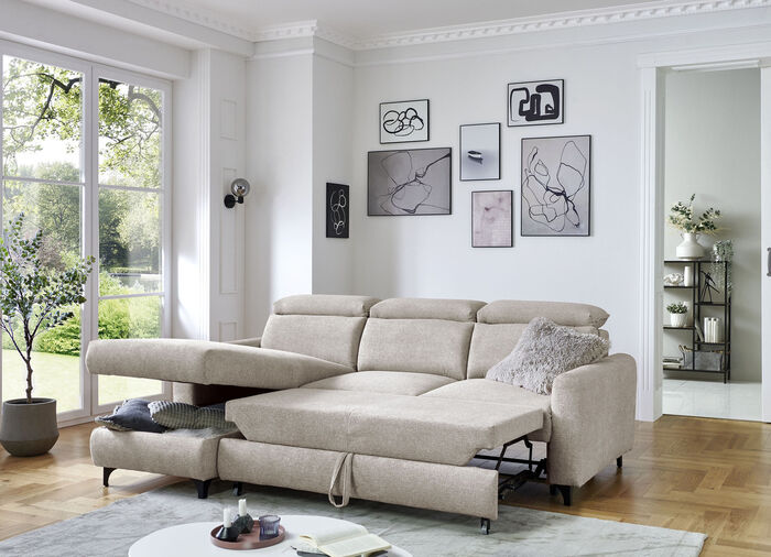 Bequeme Polsterecke mit Bettfunktion CREME