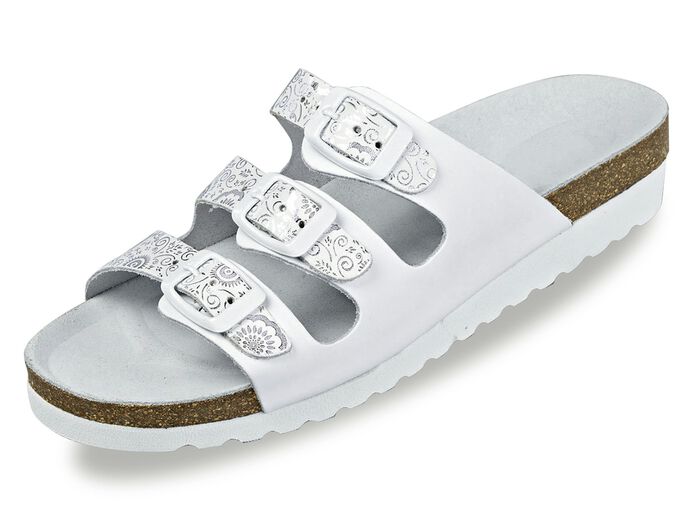 Klassische Damen-Pantoletten, mit verstellbaren Spangen WEISS-SILBER