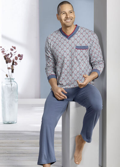 Schlafanzug mit V-Ausschnitt und offenen Abschlüssen 