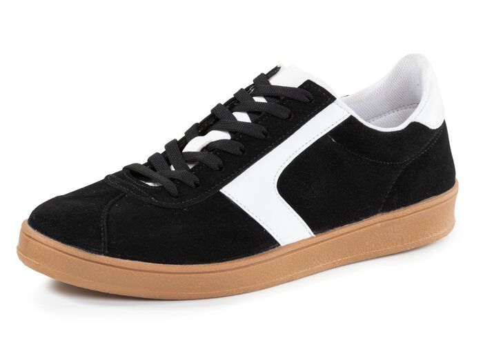 Sneaker aus Veloursleder mit Nappa-Bes&auml;tzen und gepolstertem Schaftrand 