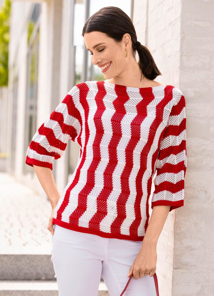 Pullover mit streckendem Wellendessin ROT-WEISS
