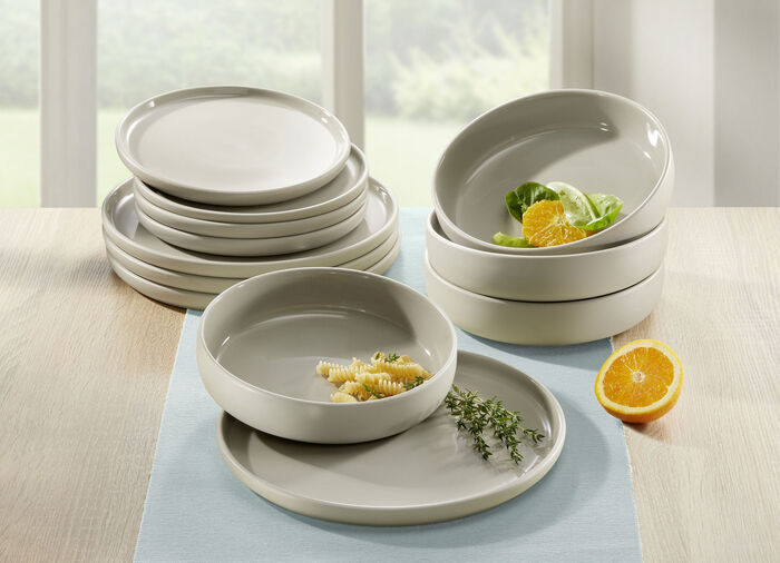 Arte Viva 12-teiliges Tafel-Service aus Markensteinzeug BEIGE