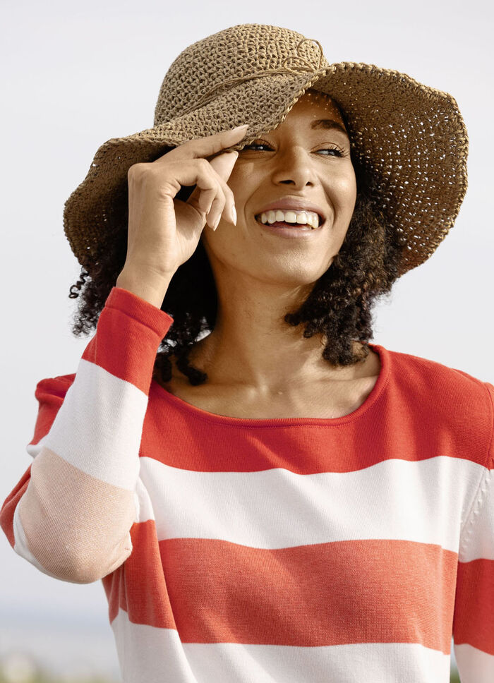 Sommerlicher Damen-Hut aus Papierstroh mit Zierkordel CAMEL