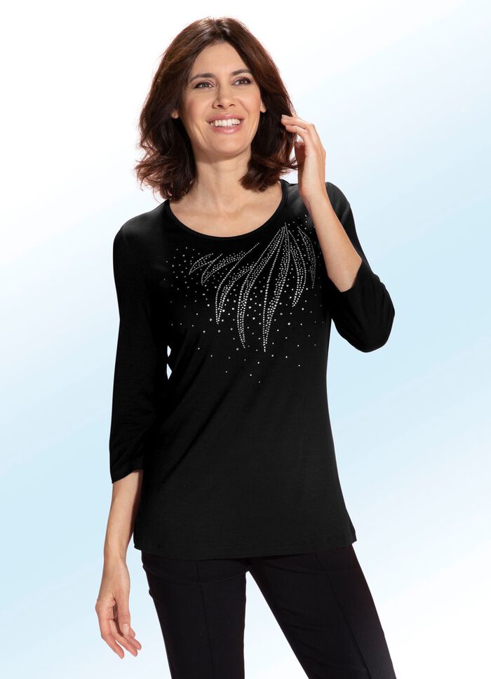 Shirt mit schmückender Steinzier in 2 Farben SCHWARZ