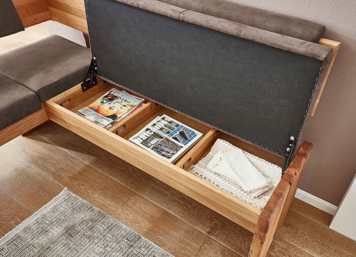 Eckbankgruppe mit Gestell aus massiver, ge&ouml;lter Eiche 