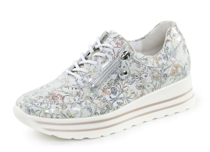 Waldläufer Sneaker aus floral bedrucktem Nubukleder EISBLAU-BUNT