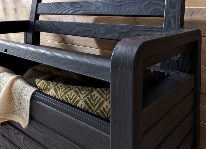 Truhenbank in toller Holz-Optik ANTHRAZIT