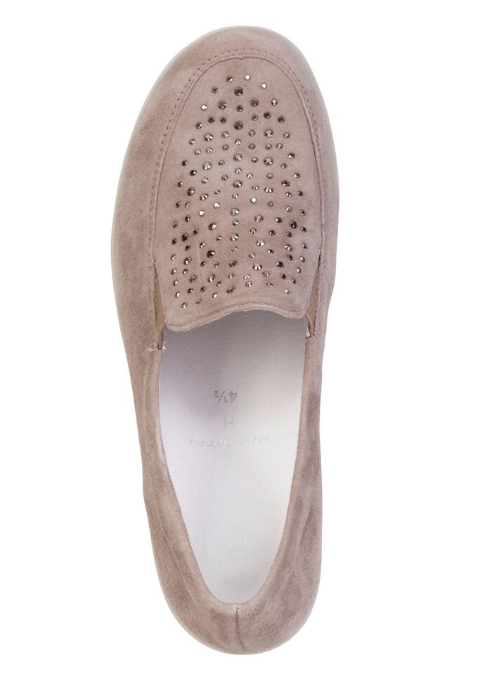 ELENA EDEN, bequeme Damen-Slipper, Weite H, mit herausnehmbarem Fu&szlig;bett TAUPE