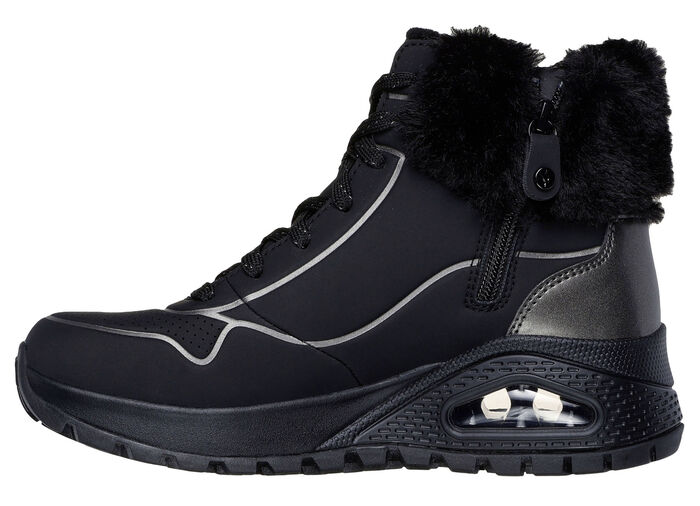 SKECHERS, gefütterte Damen-Boots, Winterschuhe, mit flauschigem Plüschkragen SCHWARZ