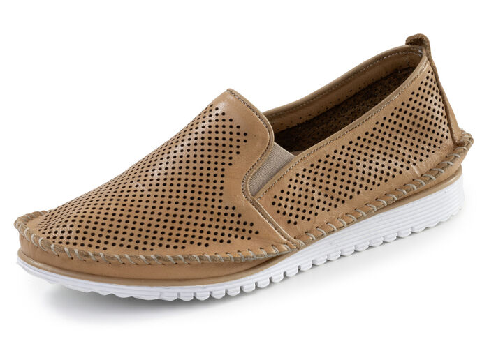 Andrea Conti, sommerliche Damen-Slipper, Weite G, mit herausnehmbarem Fu&szlig;bett COGNAC