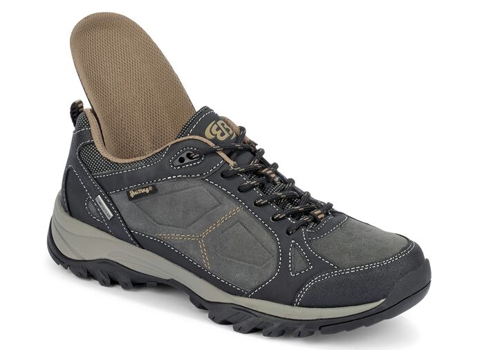 Atmungsaktive Herren-Schnürschuhe, mit herausnehmbarem Fußbett GRAU-SCHWARZ-COGNAC