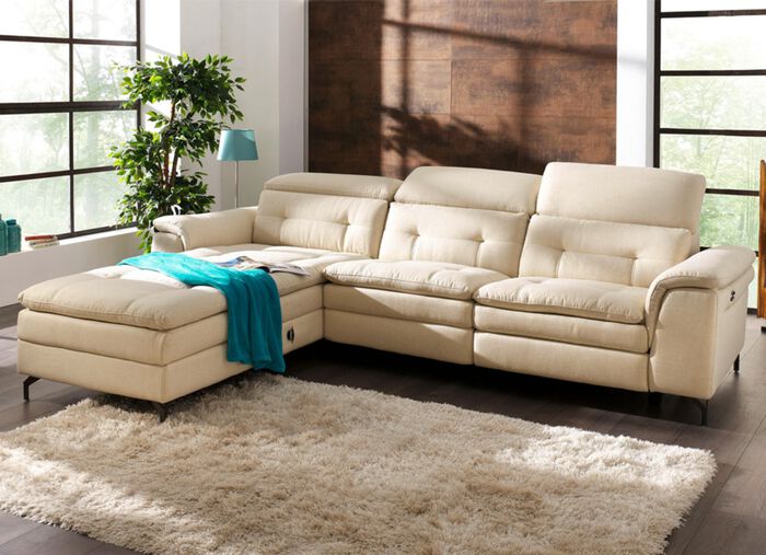 Polsterecke mit verstellbarer Kopfstütze und Ottomane BEIGE