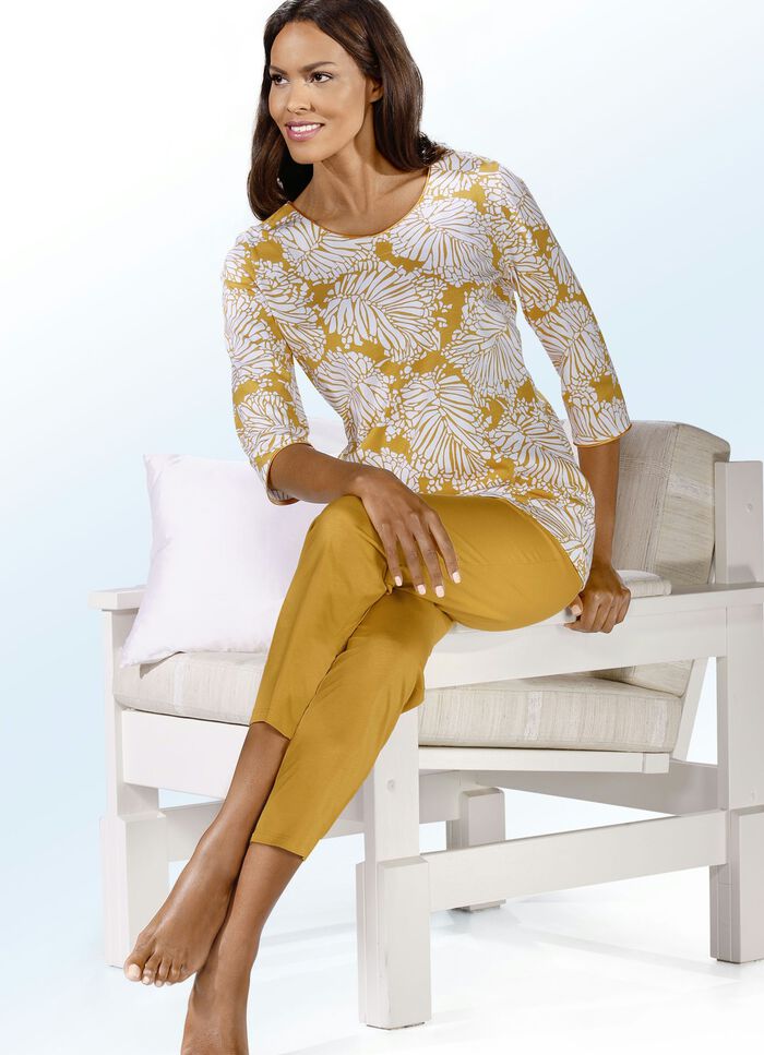 Schlafanzug mit Rundhals und 3/4-langen &Auml;rmeln SAFRAN-WEISS