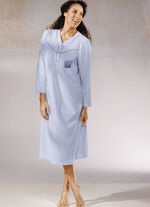 Zweierpack Nachthemden, 3/4 -langen &Auml;rmeln mit Knopfleiste 1X BLEU-BUNT, 1X BLEU