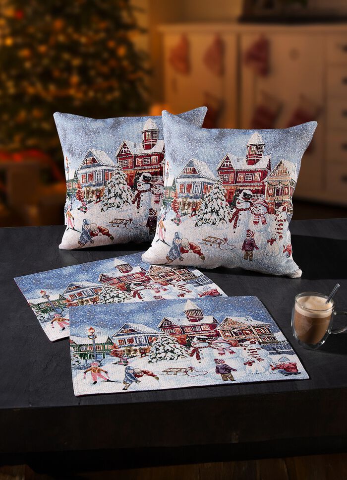 Kissenbezug oder Platzset mit Winterlandschaft 