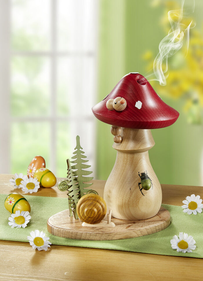 Handbemalter R&auml;ucherpilz aus Holz 